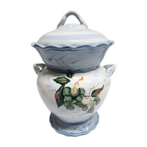 Vintage Capriware Cookie Jar Canister Light Blue Hand Painted Ceramic Jar 9"